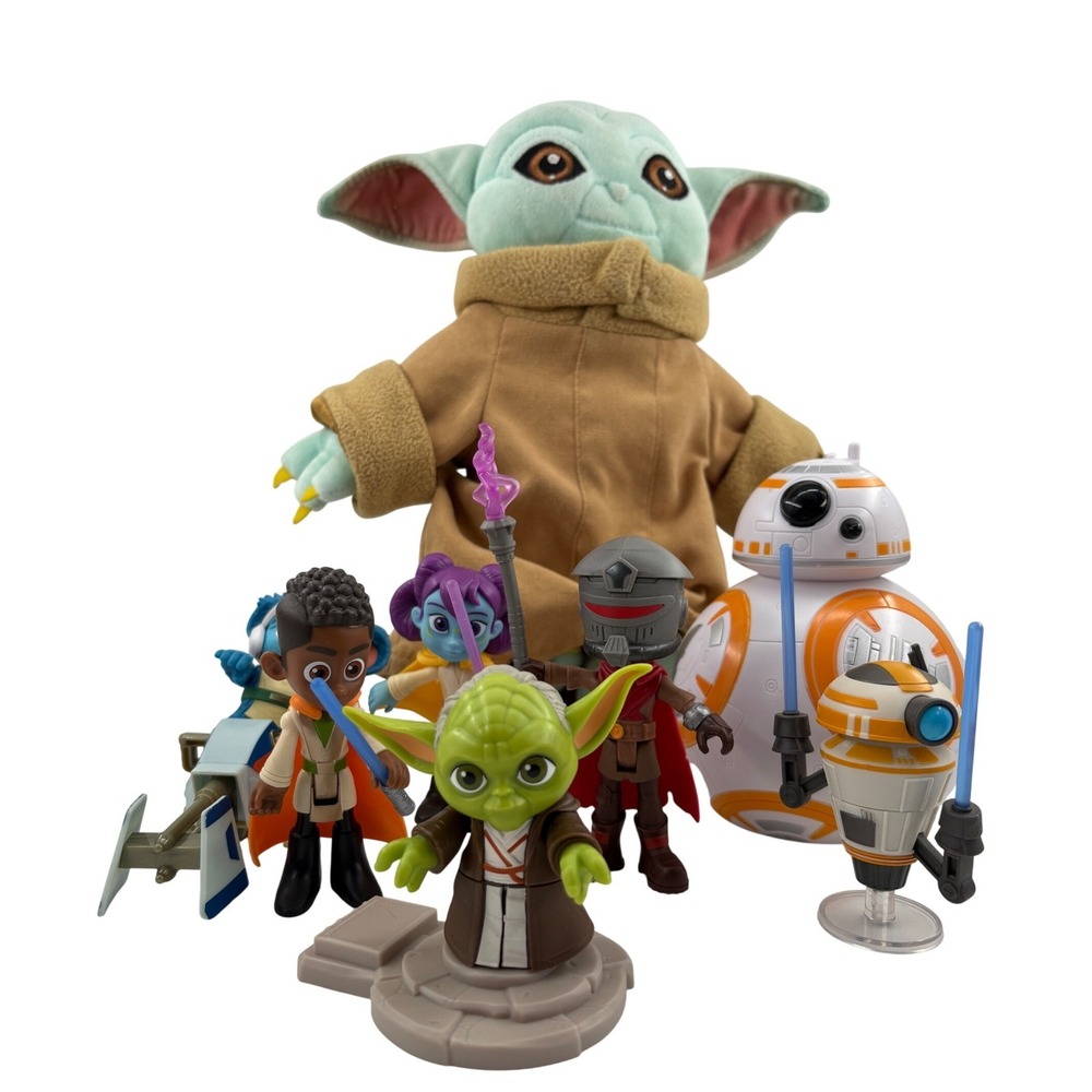Star Wars Young Jedi Adventures 8pc Lot: 7 Figures & Disney Store Grogu Plush